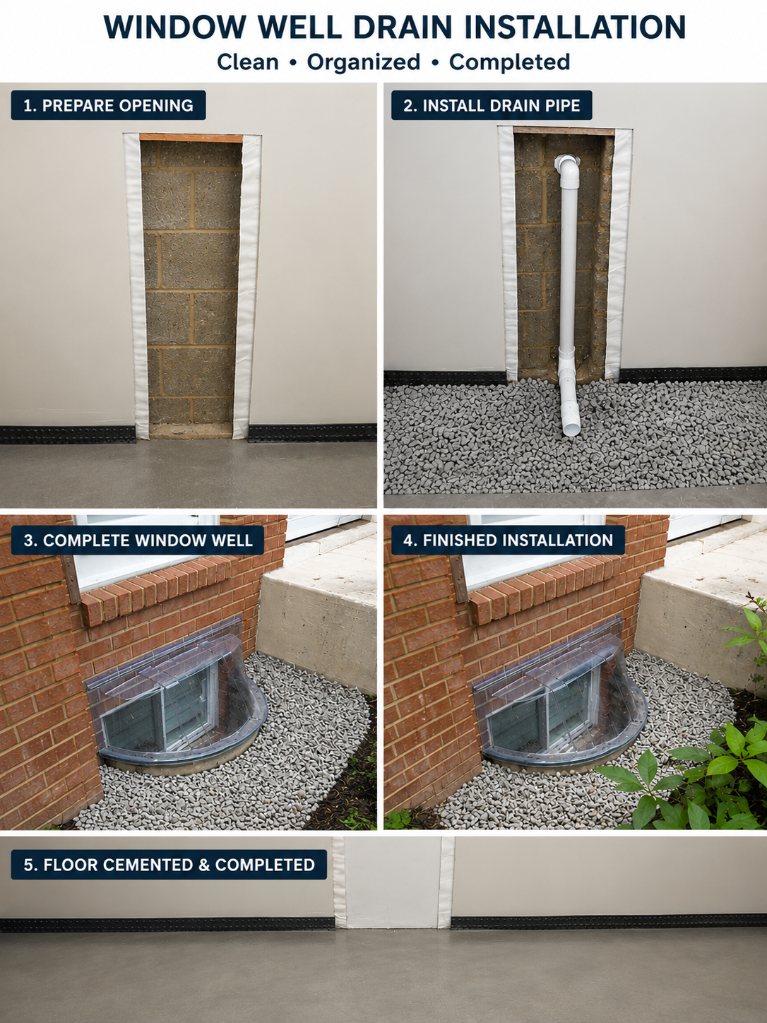 Window well drain installation